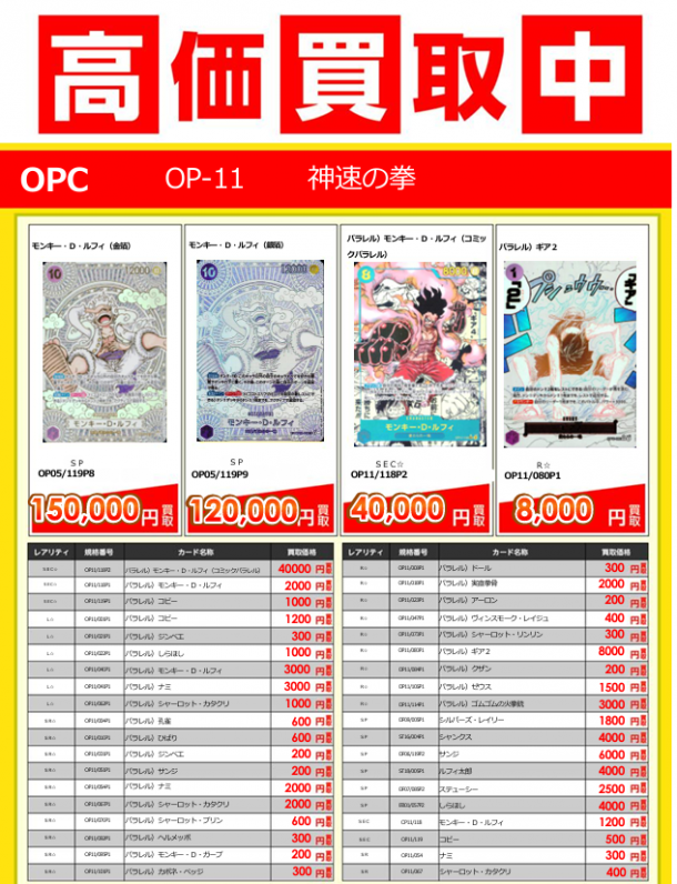 ワンピースカードゲーム高価買取受付中!【2025/04/01更新】