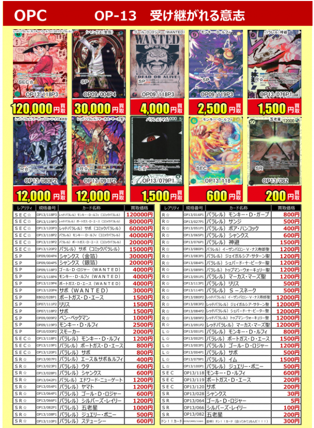 ワンピースカードゲーム高価買取受付中!【2025/09/14更新】